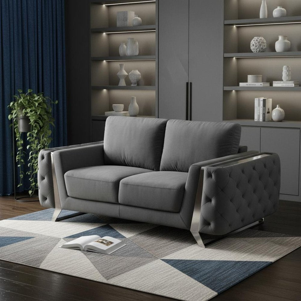 Dark Gray and Silver Velvet Loveseat - 72-inch