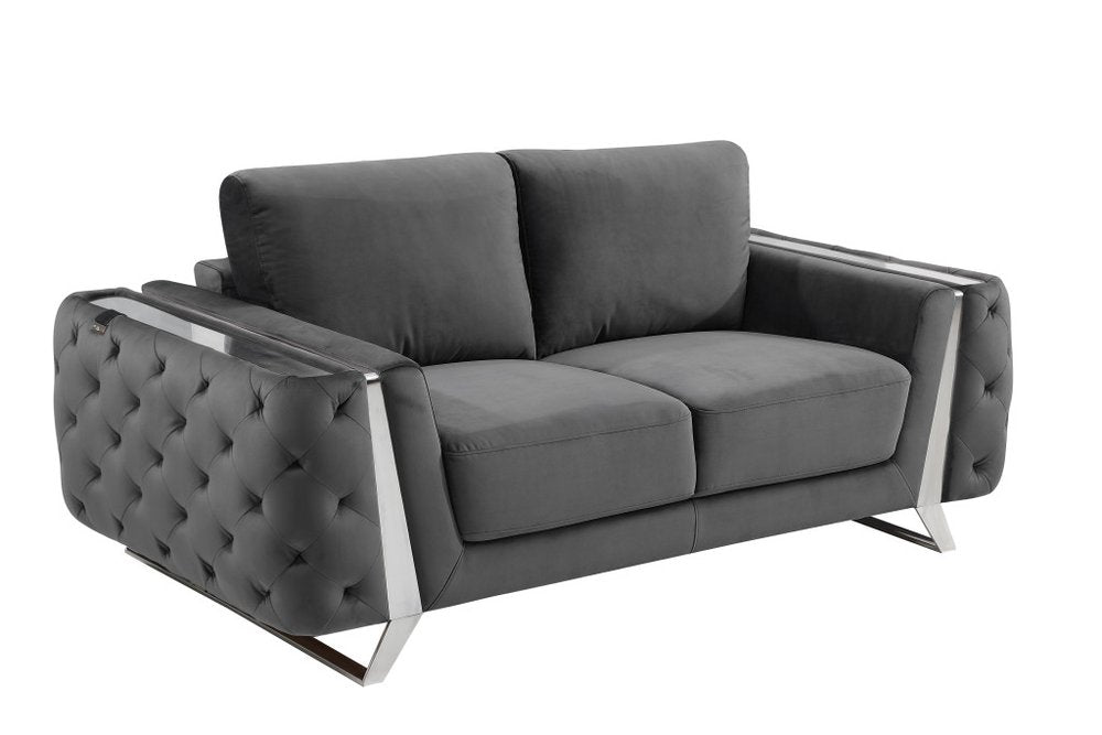 Dark Gray and Silver Velvet Loveseat - 72-inch