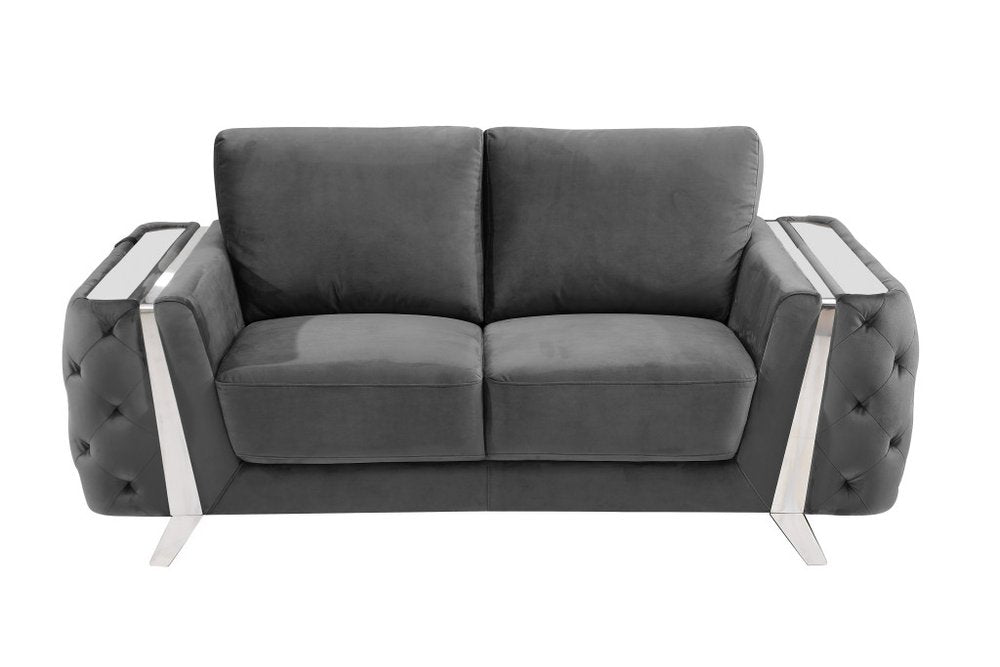 Dark Gray and Silver Velvet Loveseat - 72-inch