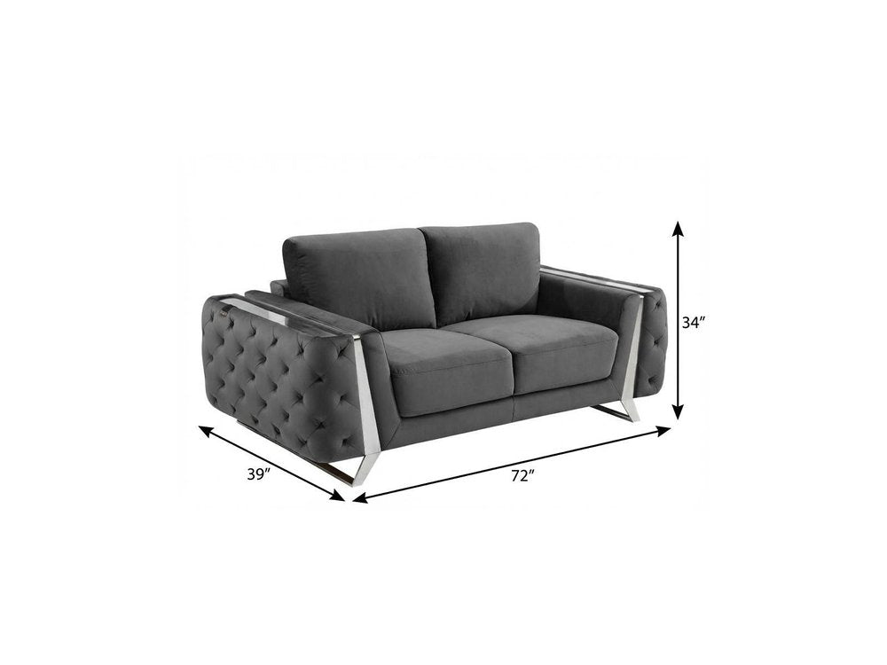 Dark Gray and Silver Velvet Loveseat - 72-inch