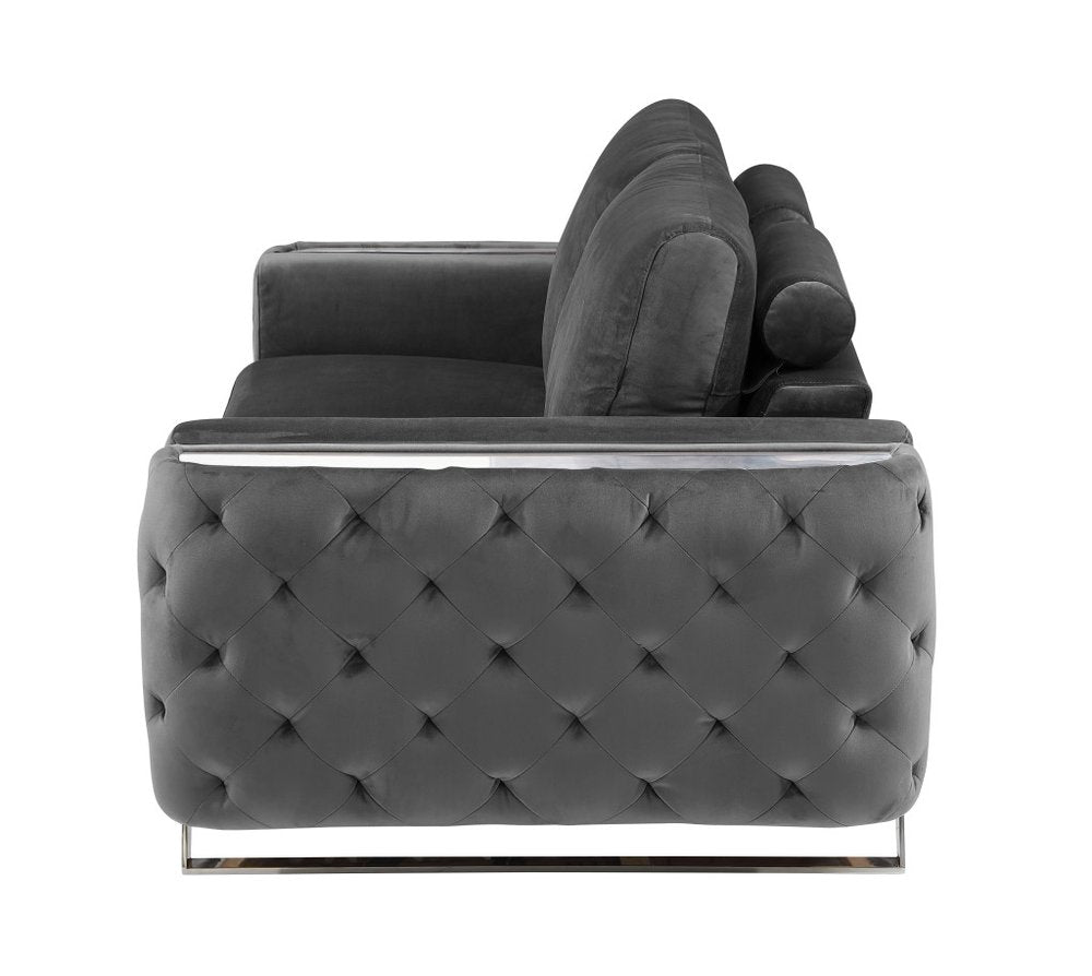 Dark Gray and Silver Velvet Loveseat - 72-inch
