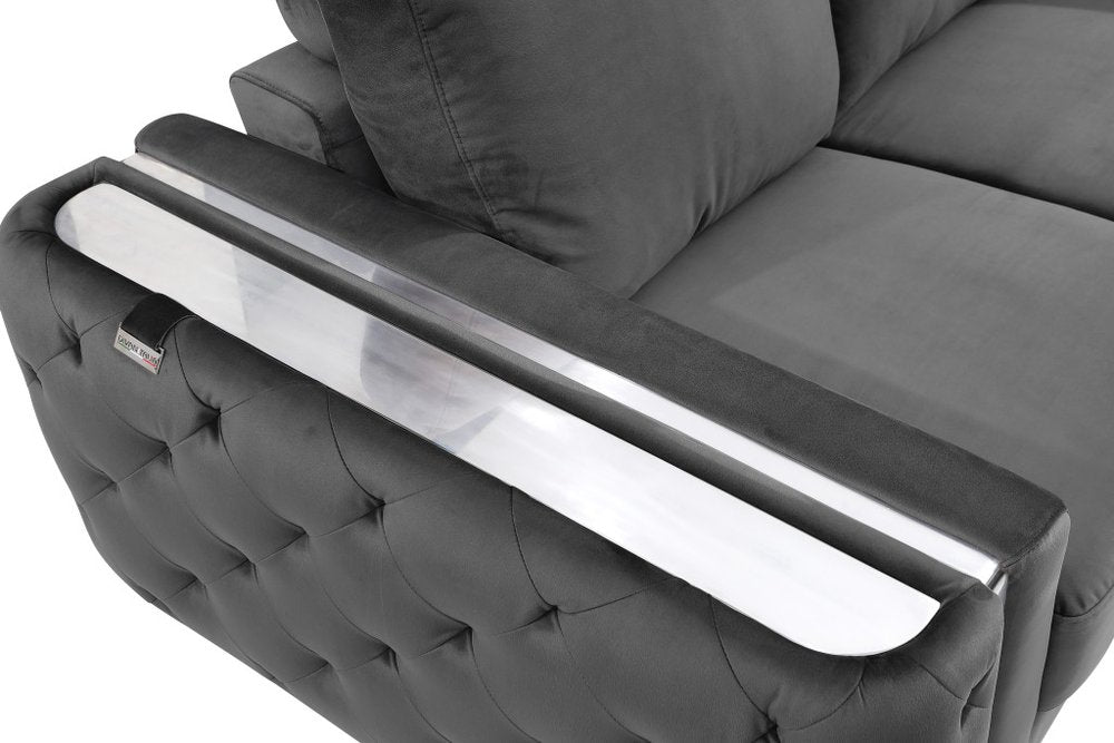 Dark Gray and Silver Velvet Loveseat - 72-inch