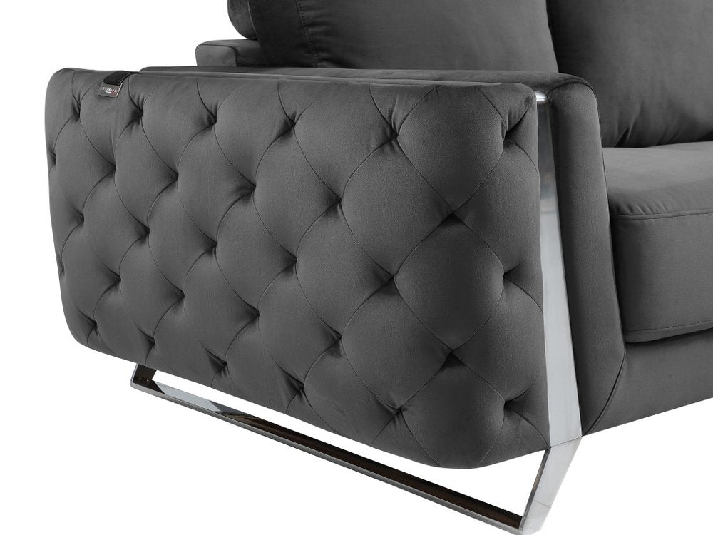 Dark Gray and Silver Velvet Loveseat - 72-inch