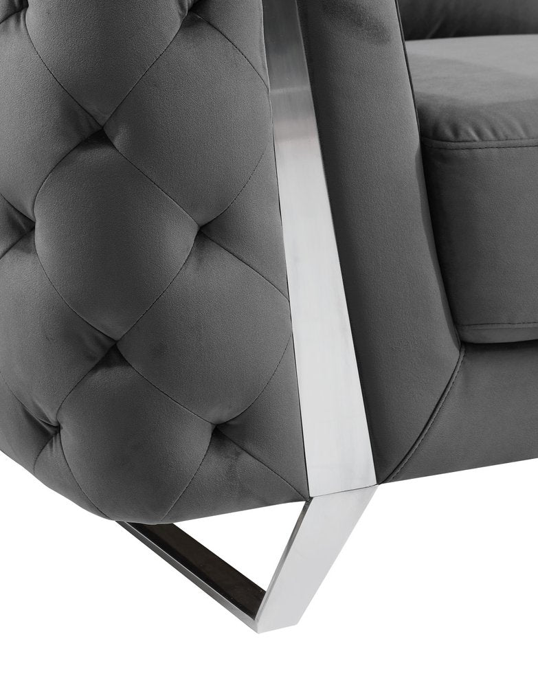 Dark Gray and Silver Velvet Loveseat - 72-inch