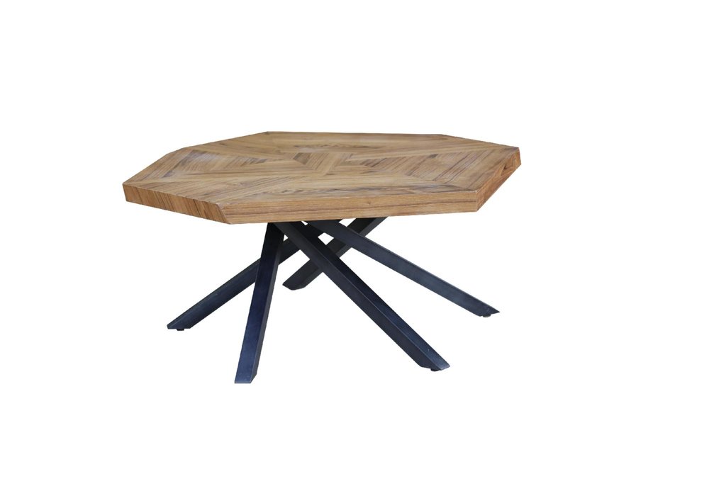 Brown and Black Wood and Iron Free Form Coffee Table - 42-inch