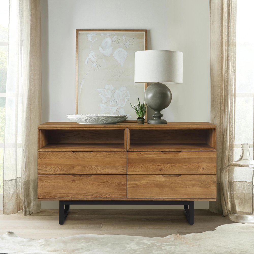 Brown Solid Wood Four Drawer Double Dresser - 59-inch