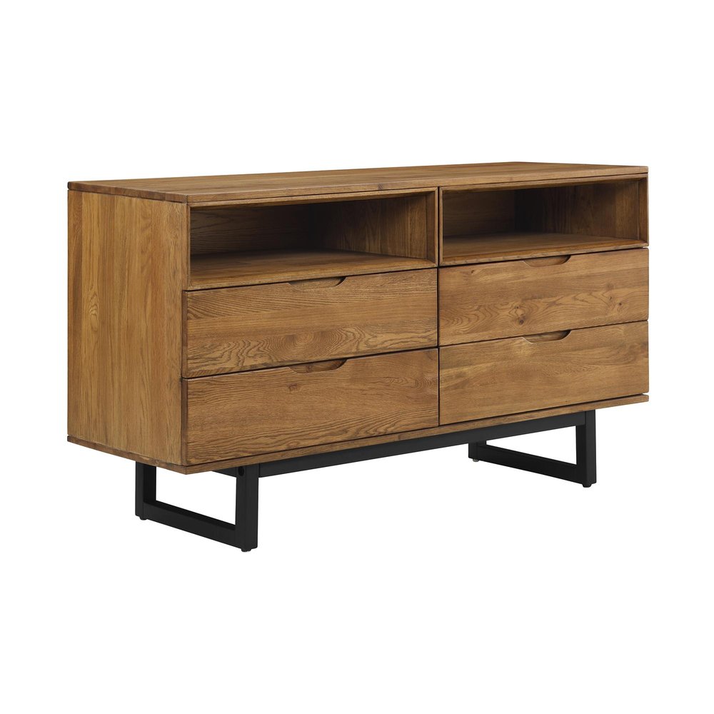 Brown Solid Wood Four Drawer Double Dresser - 59-inch