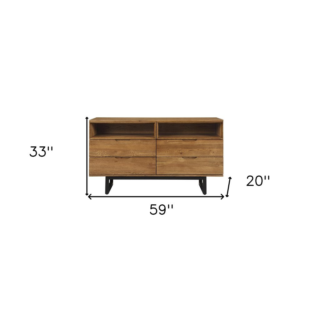 Brown Solid Wood Four Drawer Double Dresser - 59-inch
