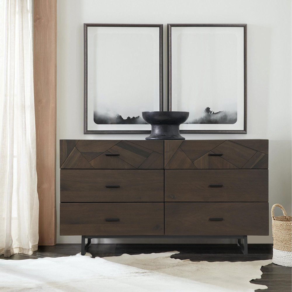 Dark Brown Solid Wood Six Drawer Double Dresser - 60-inch