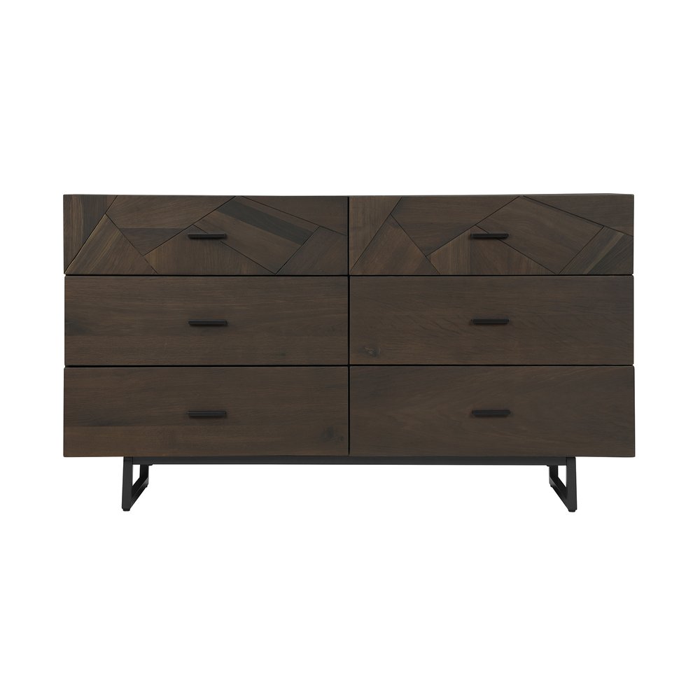 Dark Brown Solid Wood Six Drawer Double Dresser - 60-inch