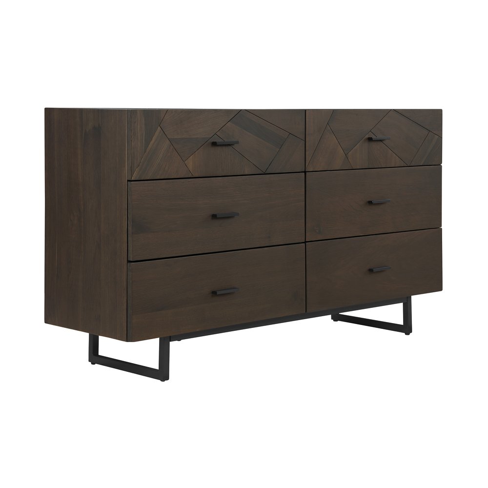 Dark Brown Solid Wood Six Drawer Double Dresser - 60-inch