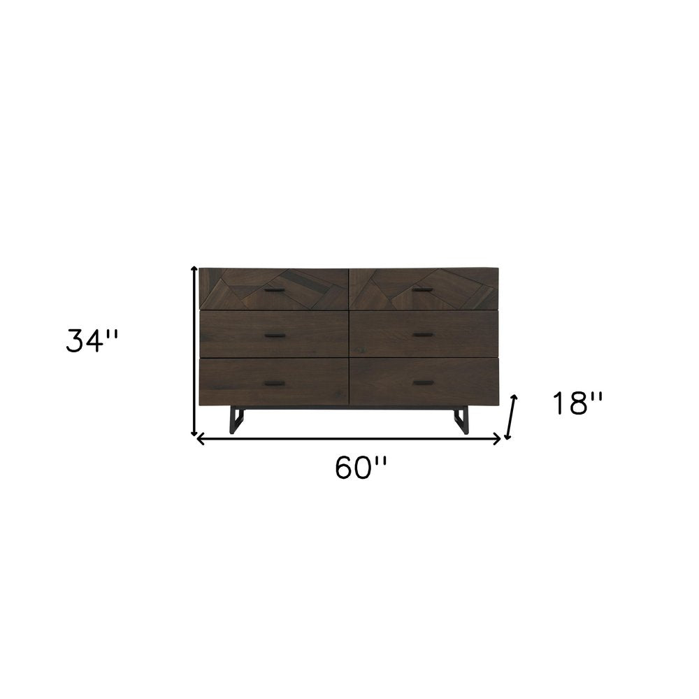 Dark Brown Solid Wood Six Drawer Double Dresser - 60-inch