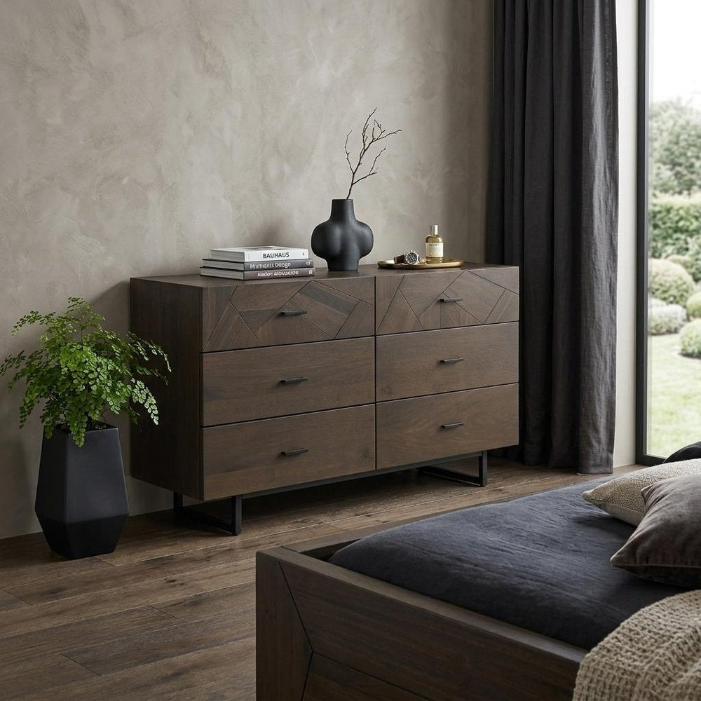 Dark Brown Solid Wood Six Drawer Double Dresser - 60-inch