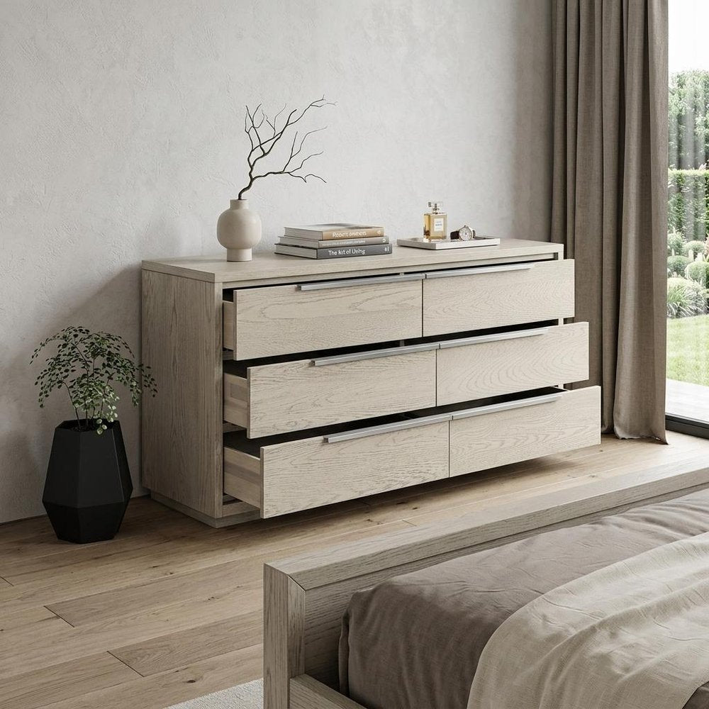 Gray Solid Wood Six Drawer Double Dresser - 63-inch