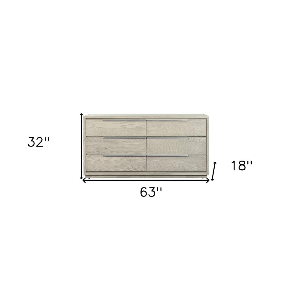 Gray Solid Wood Six Drawer Double Dresser - 63-inch