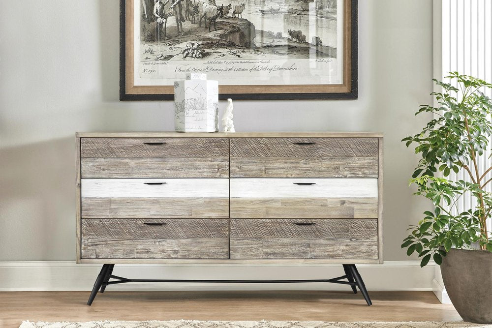 Natural and Ivory Solid Wood Six Drawer Double Dresser - 63-inch