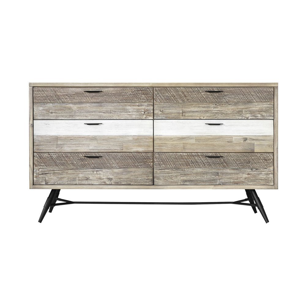 Natural and Ivory Solid Wood Six Drawer Double Dresser - 63-inch