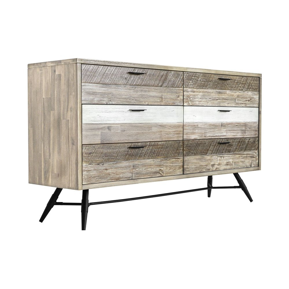 Natural and Ivory Solid Wood Six Drawer Double Dresser - 63-inch