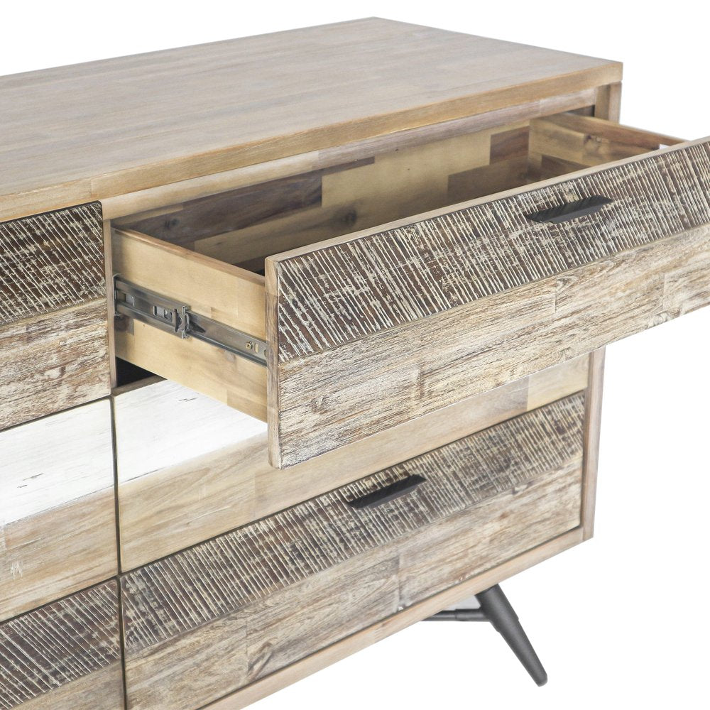 Natural and Ivory Solid Wood Six Drawer Double Dresser - 63-inch