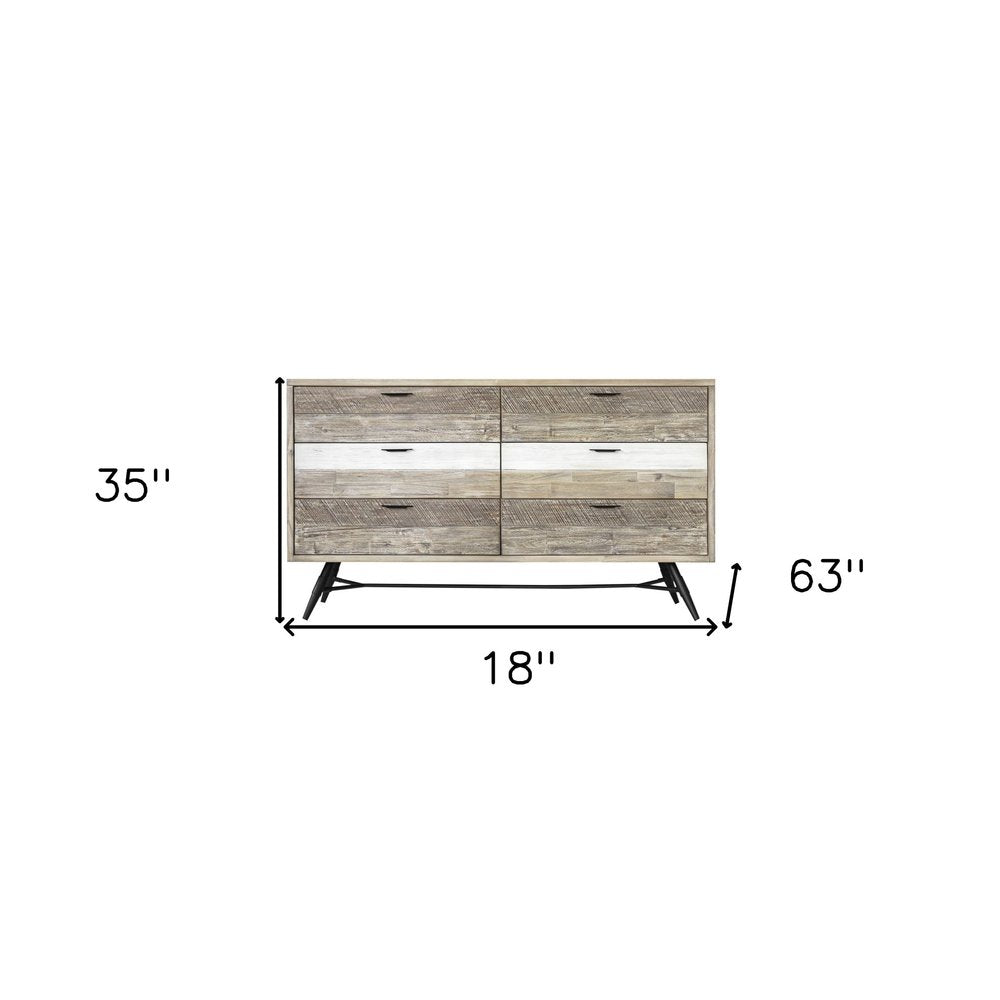 Natural and Ivory Solid Wood Six Drawer Double Dresser - 63-inch