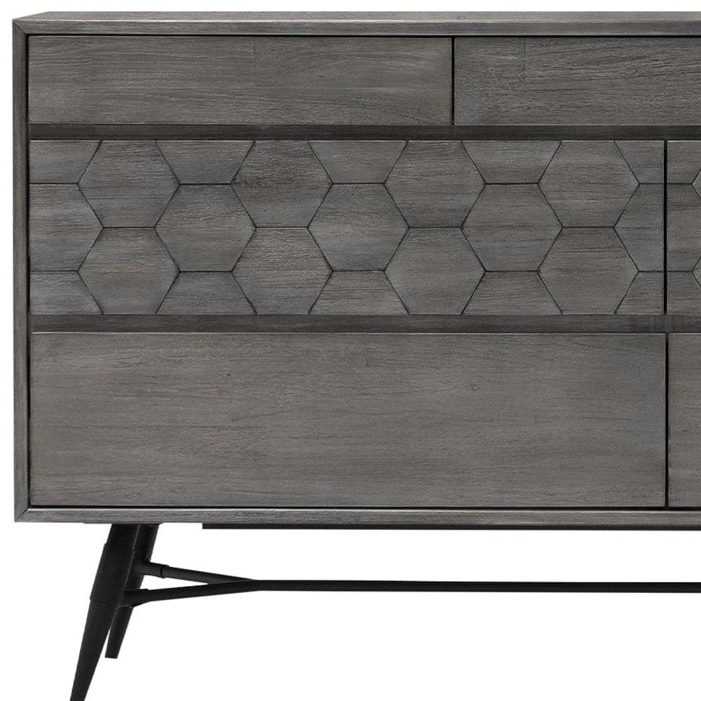 Gray Solid Wood Six Drawer Double Dresser - 61-inch