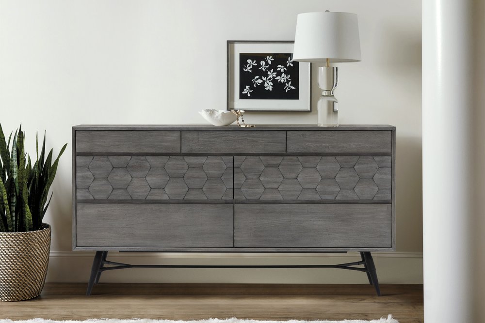 Gray Solid Wood Six Drawer Double Dresser - 61-inch