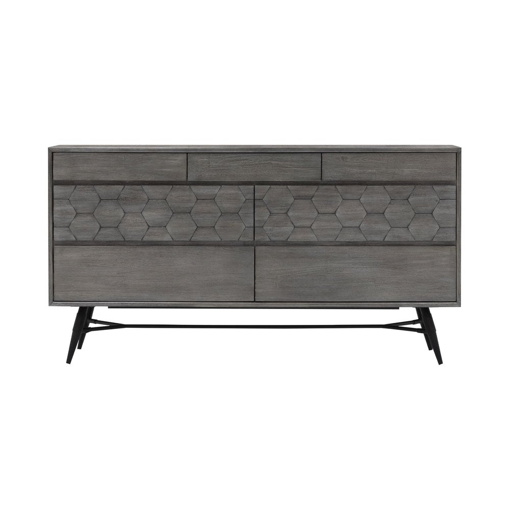 Gray Solid Wood Six Drawer Double Dresser - 61-inch