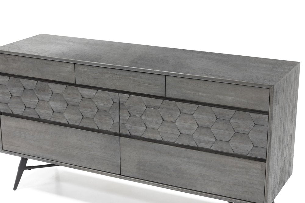Gray Solid Wood Six Drawer Double Dresser - 61-inch