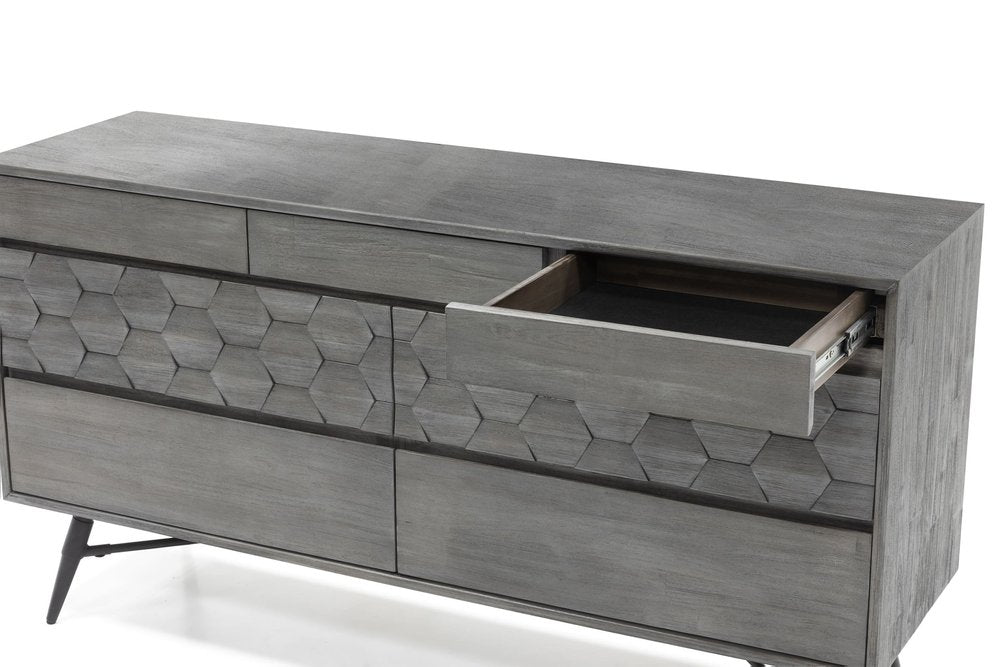 Gray Solid Wood Six Drawer Double Dresser - 61-inch