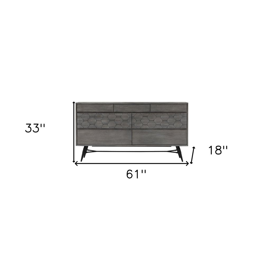 Gray Solid Wood Six Drawer Double Dresser - 61-inch