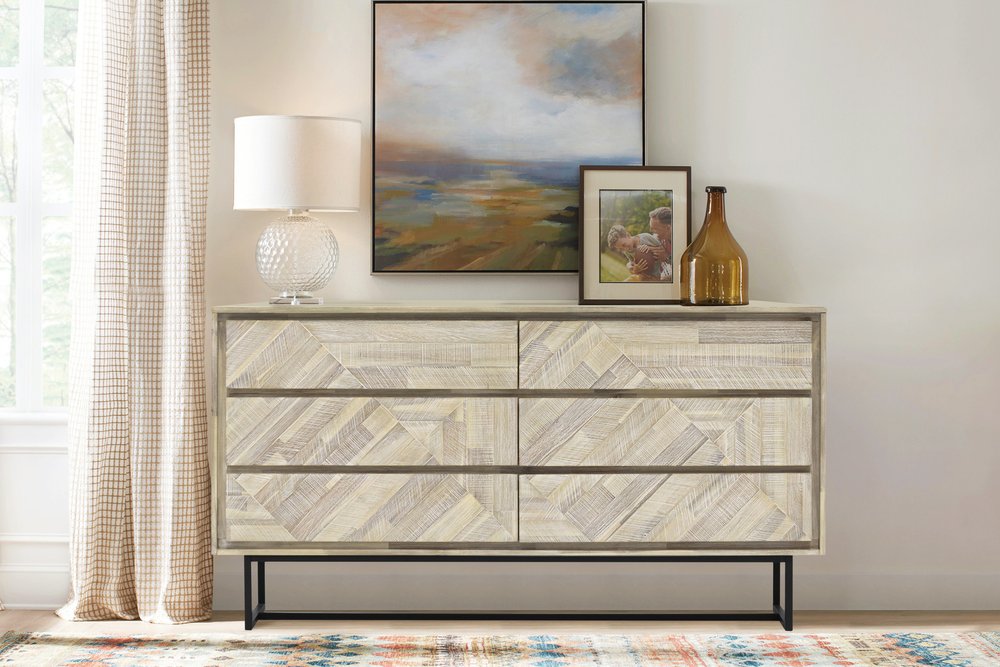 Natural Solid Wood Six Drawer Double Dresser - 61-inch