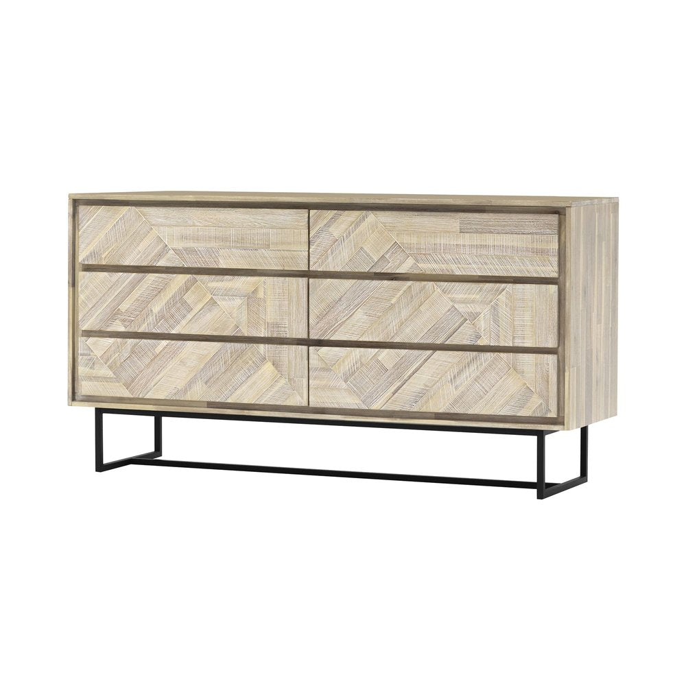 Natural Solid Wood Six Drawer Double Dresser - 61-inch