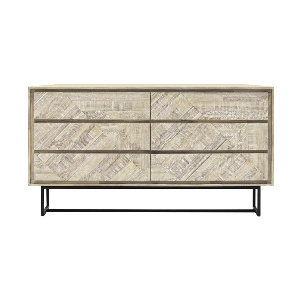 Natural Solid Wood Six Drawer Double Dresser - 61-inch