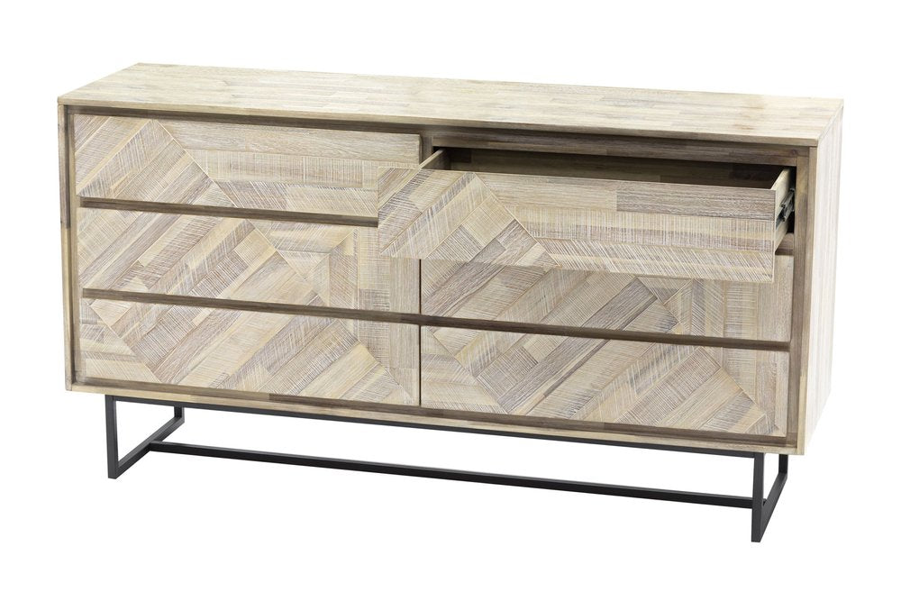 Natural Solid Wood Six Drawer Double Dresser - 61-inch