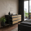 Black and Natural Solid Wood Six Drawer Double Dresser - 61-inch
