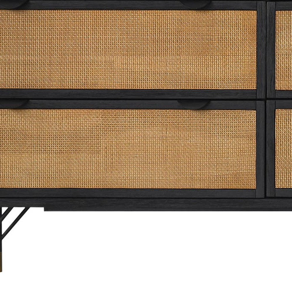 Black and Natural Solid Wood Six Drawer Double Dresser - 61-inch