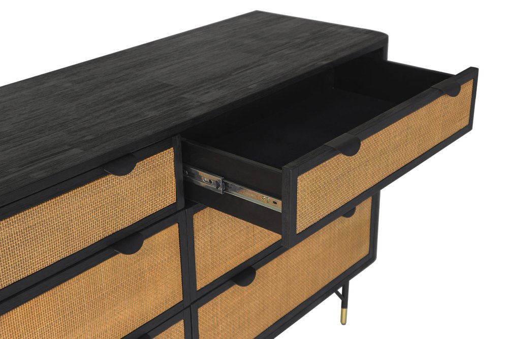 Black and Natural Solid Wood Six Drawer Double Dresser - 61-inch