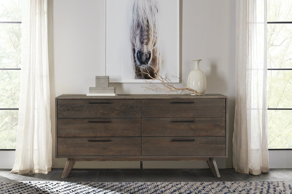 Dark Brown Solid Wood Six Drawer Double Dresser - 63-inch