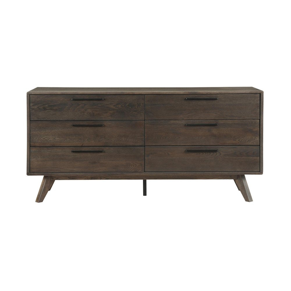 Dark Brown Solid Wood Six Drawer Double Dresser - 63-inch