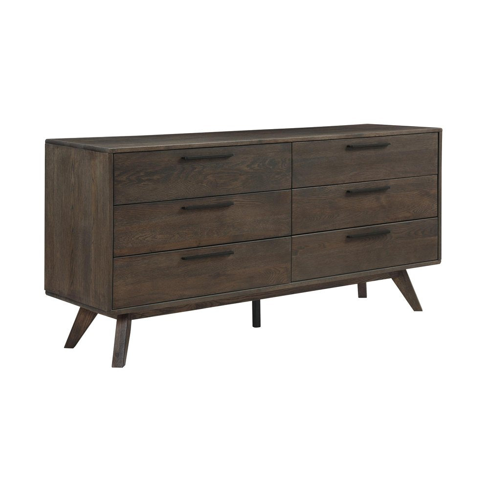 Dark Brown Solid Wood Six Drawer Double Dresser - 63-inch
