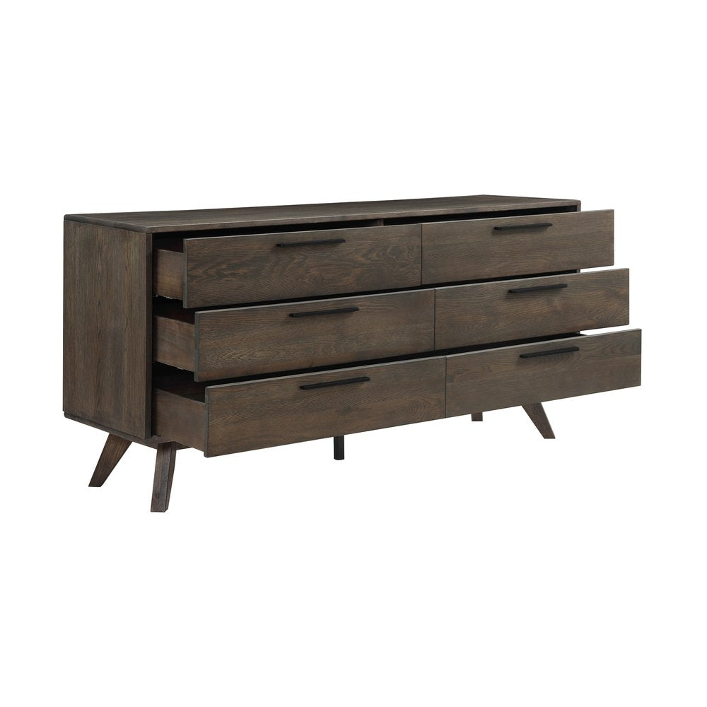 Dark Brown Solid Wood Six Drawer Double Dresser - 63-inch