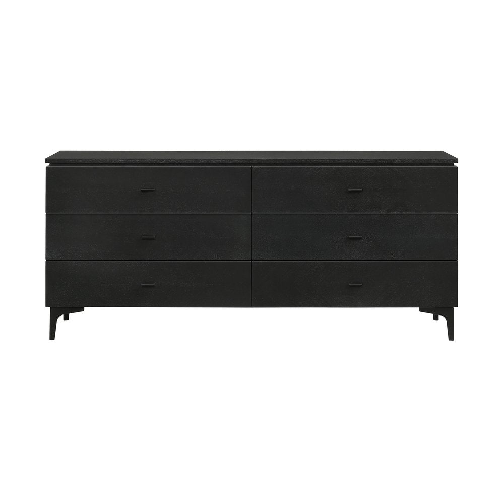 Black Six Drawer Double Dresser - 63-inch