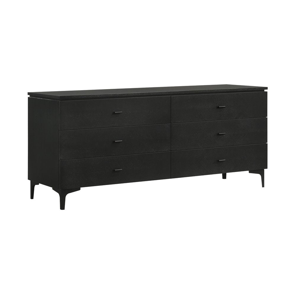 Black Six Drawer Double Dresser - 63-inch