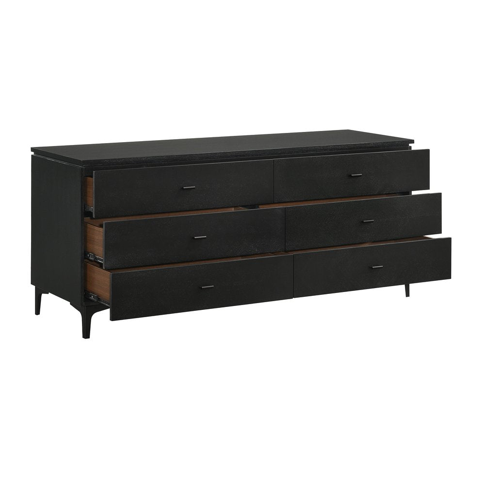 Black Six Drawer Double Dresser - 63-inch