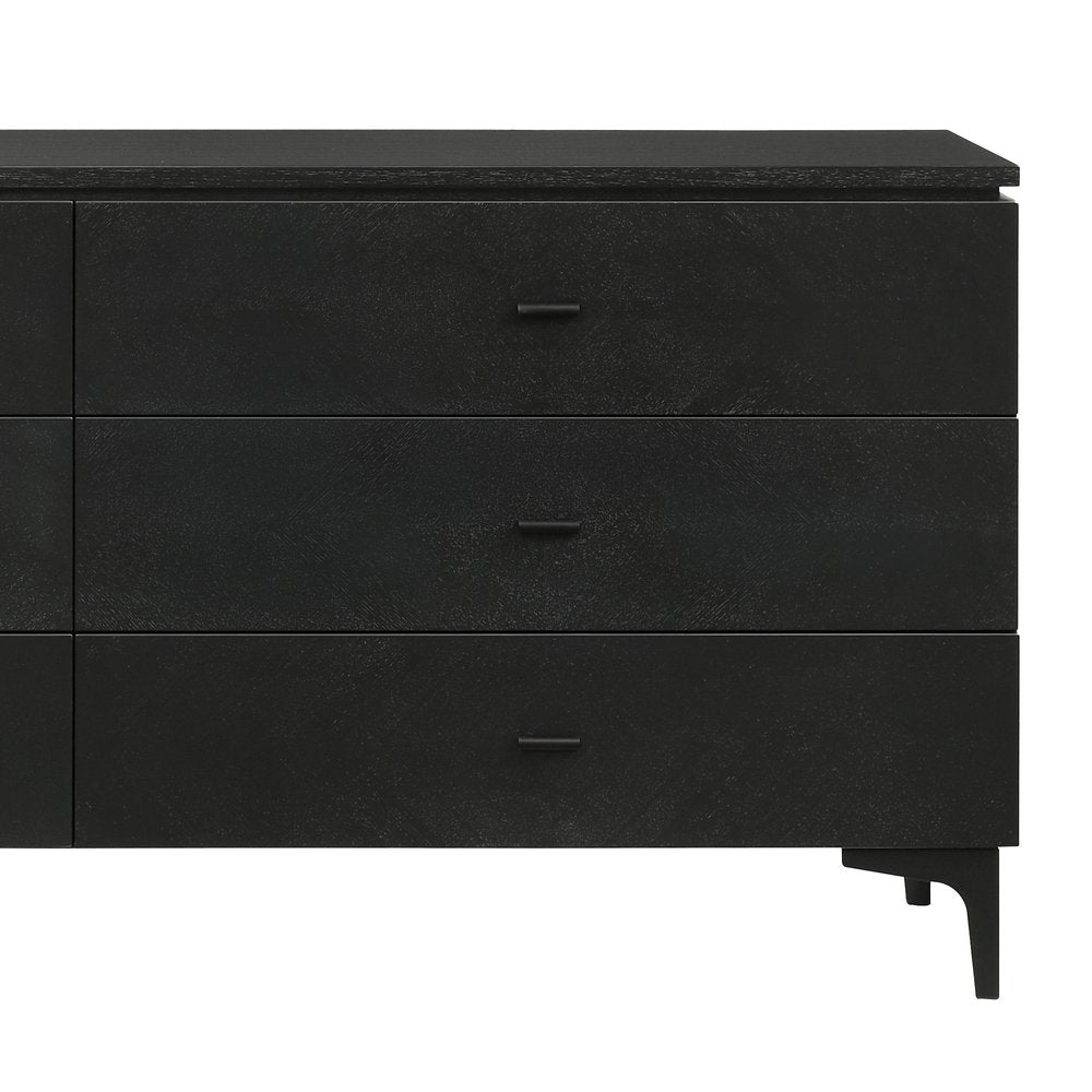 Black Six Drawer Double Dresser - 63-inch