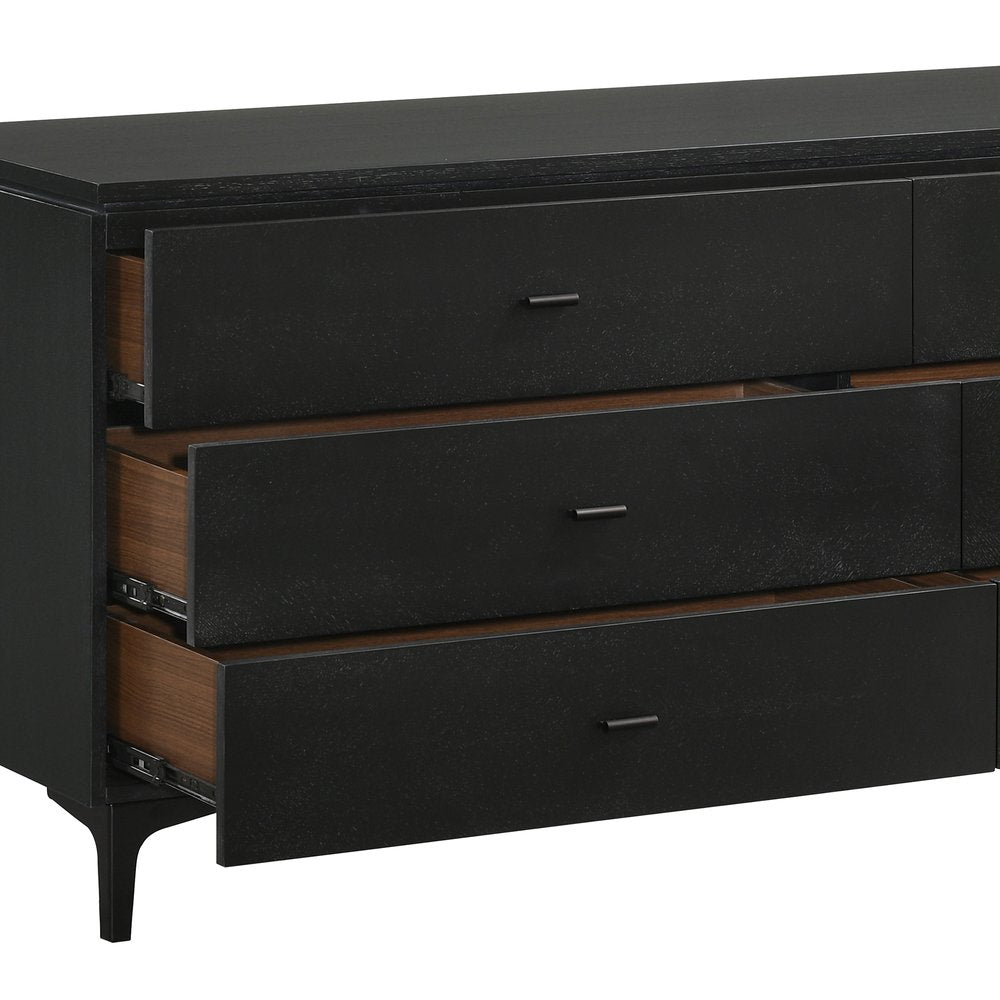 Black Six Drawer Double Dresser - 63-inch