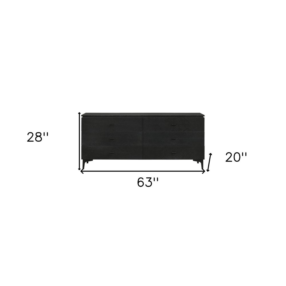 Black Six Drawer Double Dresser - 63-inch
