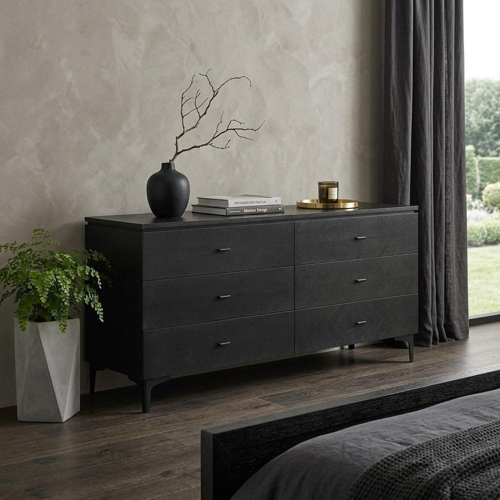 Black Six Drawer Double Dresser - 63-inch