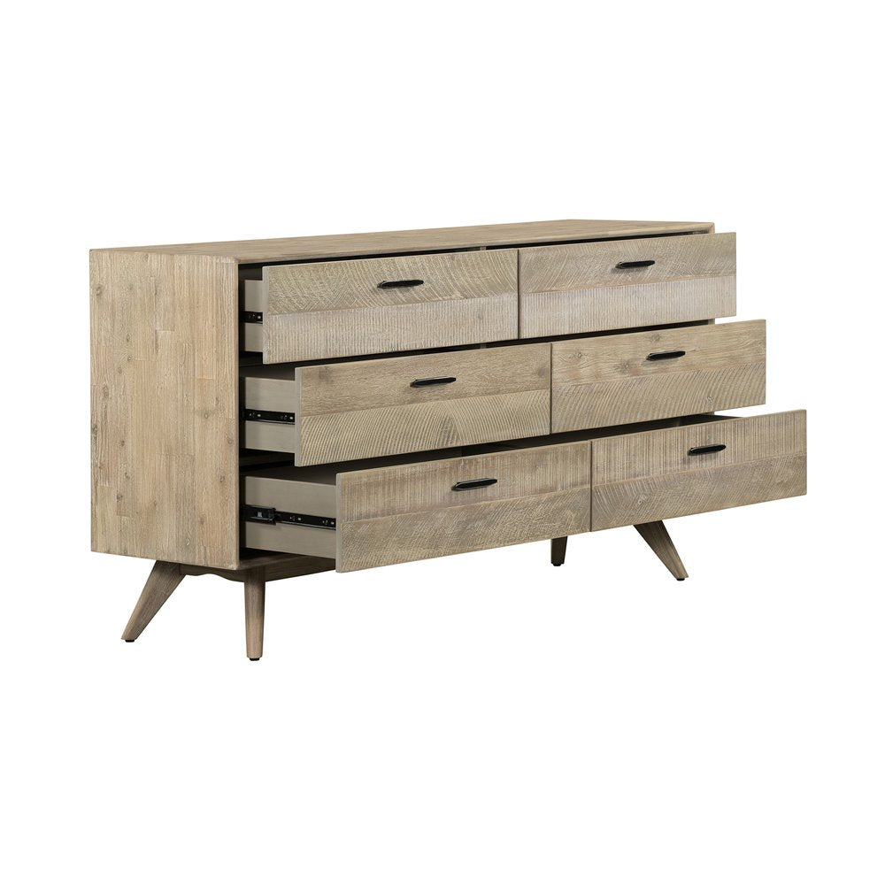 Brown Solid Wood Six Drawer Double Dresser - 63-inch