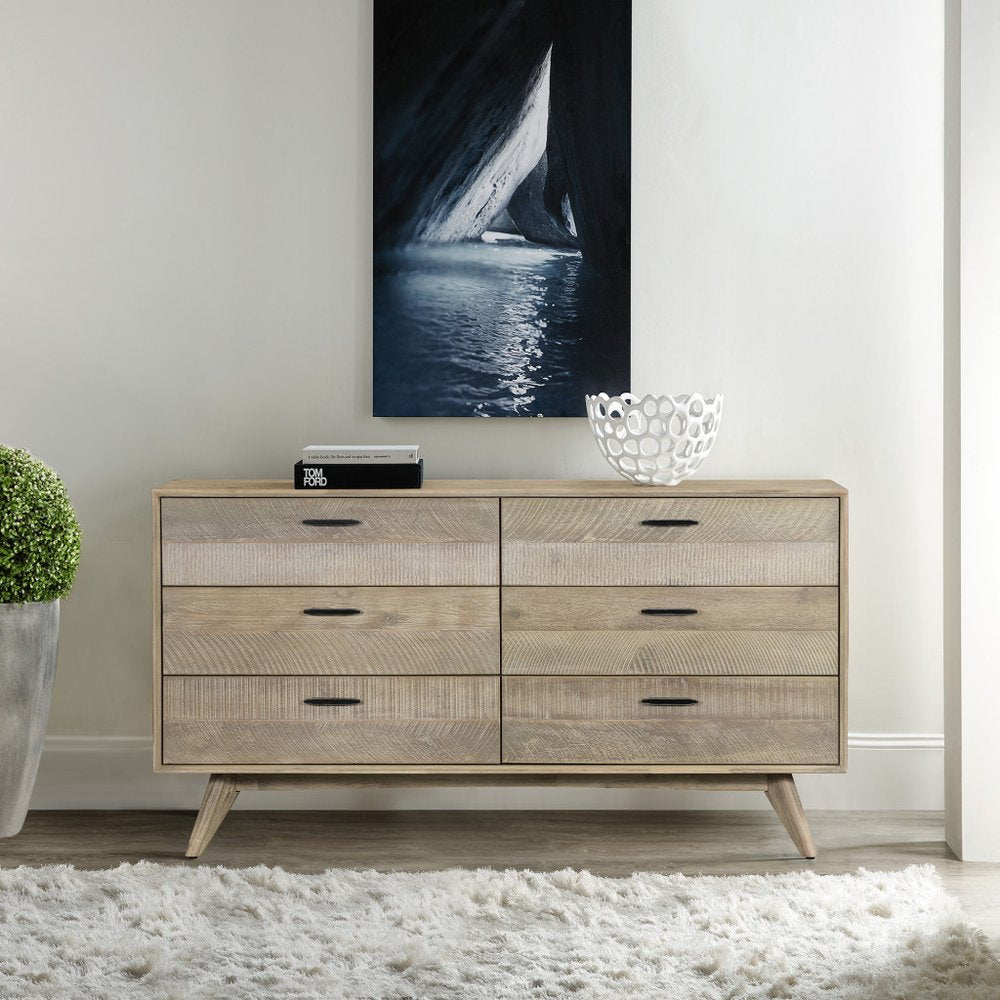 Brown Solid Wood Six Drawer Double Dresser - 63-inch